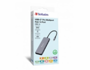VERBATIM Hub USB-C Pro Multiport 14 Port, 5x USB-A, 2x USB-C, 2x HDMI, 1xVGA, RJ45, 3.5mm Jack audio, microSD/SD, šedá