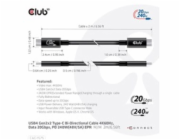 Club3D CAC-1575 USB-C, Data 20Gbps, PD 240W(48V/5A) EPR M/M, 2m Club3D kabel USB4 Gen2x2 Typ-C, Oboustranný USB-IF Certifikovaný data kabel, Data 20Gbps, PD 240W(48V/5A) EPR M/M 2m
