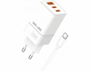 Beline 65W GaN nástěnná nabíječka 2xUSB-C + USB-A + USB-C kabel bílý