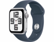 Apple Watch SE GPS + Cellular, 40mm stříbrné hliníkové pouzdro s džínovým sportovním páskem – velikost S/M