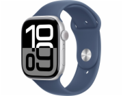 Apple Watch Series 10 GPS, 46mm stříbrné hliníkové pouzdro s džínovým sportovním řemínkem – velikost M/L
