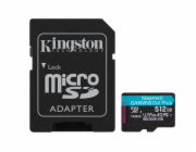 Kingston MicroSDXC karta 512GB Canvas Go! Plus, R:200/W:160MB/s, Class 10, UHS-I, U3, V30, A2 + Adaptér