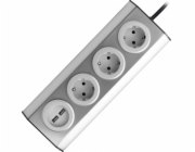 Orno Nábytek, kuchyňská zásuvka s USB nabíječkou, montáž suchým zipem s kabelem 1,5m - 3x2P+Z schuko, 2xUSB, INOX s kabelem 1,5m.