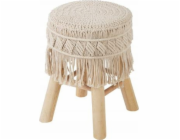 Taburetka Atmosphera Boho se sedákem makramé, výška 42 cm, béžová