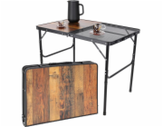 vidaXL SKLÁDACÍ KEMPINGOVÝ STŮL 90X60X36-68CM OCELOVÁ SÍŤOVANÁ DŘEVO