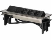 Orno Vestavná zásuvka do pracovní desky 3x250V v poniklovaném pouzdře s USB 1,8m OR-AE-1364(GS) schuko