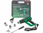 Elektrická horkovzdušná pistole Rockforce s tryskami (230V, 50/60Hz, 2000W, 60/350/600 stupňů, 50/300/500 l/min)