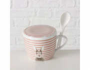 Boltze Hrnek s víčkem a lžičkou FLUFFY, porcelán, králíček, 600 ml