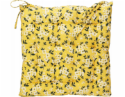 Home Styling Collection Kolekce bytového stylingu Polštář na židli, bílé květy na žlutém pozadí, bavlna, 40 x 40 cm