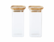 Dózy Pebbly, PKV-048, sada 2 ks, skleněné, čtvercové, na potraviny, 320 ml, bambusové víko, 6 x 6 x 13,5 cm