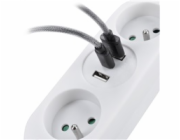 Solight 2z + USB A+C 17W, cestovní prodlužovací přívod 1.5m, bílý