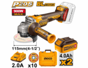 Ingco CAGLI211542 aku úhlová bruska 115mm vč. 2ks baterie a nabíječky