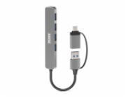 PORT CONNECT USB HUB, 4× USB 3.0, USB-A/USB-C vstup, stříbrná