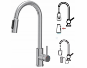 Steiner CINDY SteelQ třícestná ocelová kuchyňská baterie s výsuvným výtokem a sprchou, ocel