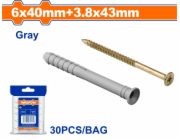 Wadfow Hmoždinka natloukací 6x40mm+vrut 3.8x43mm, sada 30 ks