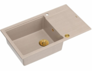 GraniteQ Dřez EVAN 136 XL se sifonem Push To Open, 1 dřez, s/bez (860x500x210; rozměr 420x490) perleťově béžových / zlatých prvků