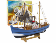LeanToys Sběratelský model modré rybářské lodi