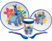 Stitch Disney - Sada protiskluzového nádobí do mikrovlnné trouby 5 dílů (talíř, miska, hrnek, vidlička, lžíce)