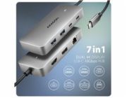 AXAGON HMC-CUB83X2, USB 10Gbps hub, 2x USB-A, USB-C, HDMI & DP 4k/144Hz, RJ-45 GLAN, PD 100W, kabel USB-C 15cm