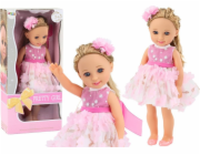 LeanToys Panenka růžové šaty s dlouhými vlasy a kartáčem na sponky do vlasů 38 cm LEAN Toys