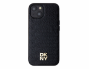 DKNY  DKHMP14SPSHRPSK iPhone 14 / 15 / 13 černé/černé pevné pouzdro Kožený Monogram Vzor Kovové Logo MagSafe