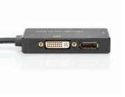 Digitus HDMI Kabelový převodník , HDMI - DP+DVI+VGA M-F/F/F, 0,2 m, Multi-Media 3v1, CE, bl, zlato
