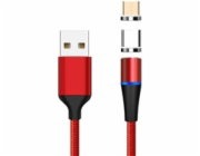 PREMIUMCORD Magnetický micro USB a USB-C nabíjecí a datový kabel 1m, červený