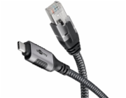 Goobay Ethernetový kabel USB-C 3.2 Gen2 samec > RJ-45 samec (černo-stříbrný, 10 metrů, opletený textilní plášť)