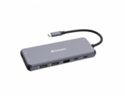 VERBATIM Hub USB-C Pro Multiport 14 Port, 5x USB-A, 2x USB-C, 2x HDMI, 1xVGA, RJ45, 3.5mm Jack audio, microSD/SD, šedá