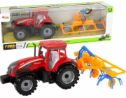 TRITON Červený traktor LeanToys s hráběmi a třecím pohonem