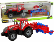 TRITON Červený traktor LeanToys s pluhem a třecím pohonem