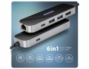AXAGON HMC-6GLN, USB 5Gbps hub, 2x USB-A, USB-C, HDMI 4k/60Hz, RJ-45 GLAN, PD 100W, kabel USB-C 20cm