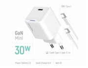 COLORWAY 1x USB-C/ síťová nabíječka/ GaN/ PD/ PPS/ 30W/ Včetně 100cm kabelu/ Bílá