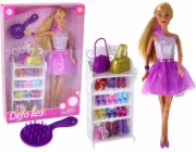 LeanToys Sada fialových třpytivých šatů a bot pro panenku Lucy od