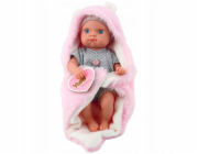 LeanToys Panenka miminko v šedém pyžamu s růžovou dekou s králíčkem 23 cm
