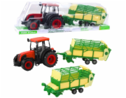 LeanToys Farmářský traktor se zelenožlutým přívěsem červený 50 cm LEAN Toys