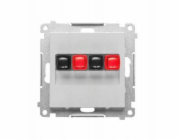 Kontakt-Simon Simon 2cestná reproduktorová zásuvka (modul). Vstupní a výstupní vodič o průřezu 2,5 mm2. Matný hliník TGL2.01/143