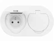 Orno Hermetická dvojitá elektrická zásuvka, oválná, IP55, 2x2P+Z (francouzská), bílá