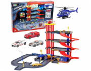 LeanToys Čtyřpodlažní vícepodlažní parkoviště s výtahem, vrtulníkem, autíčky pro 70 kusů a hračkami LEAN Toys
