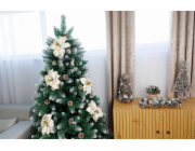 Kvet MagicHome Vianoce, Poinssetia, biela, stonka, veľkosť kvetu: 35 cm