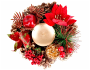 MagicHome Vánoční svícen, s činčou a květinou, přírodní, 15 cm