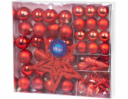 MagicHome Vánoční koule, sada, 50 ks, 4-5 cm, červená, hvězda, girlanda, šiška, na vánoční stromek