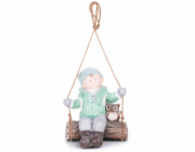 MagicHome Vánoční figurka, Chlapeček na houpačce se sovou, závěsná, keramika, 34,5x25,5x39,5 cm