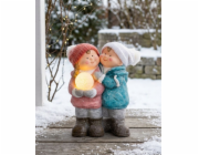 MagicHome Vánoční figurka, Chlapec a dívka se sněhovou koulí, 1 LED, keramika, 27,5x23x40 cm