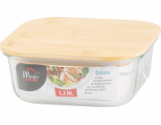 Dóza MagicHome, skleněná, čtvercová, 1200 ml, s bambusovým víkem