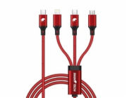 RhinoTech nabíjecí a datový kabel 3v1 USB-C (MicroUSB + Lightning + USB-C) 40W 1,2m červená