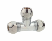 T-kus s kompresním fitinkem Kirchhoff, chromovaný, 15 mm (3/8") x 10 mm